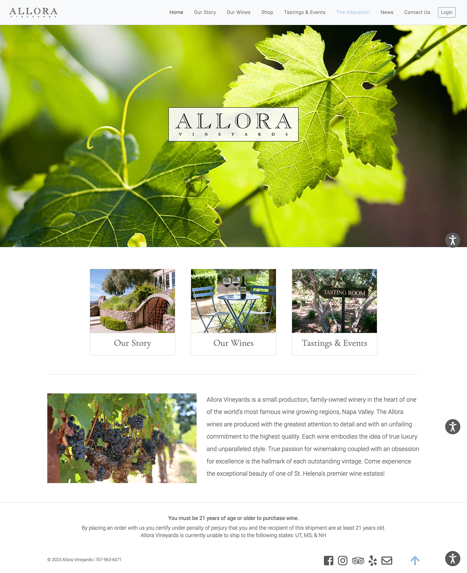 Allora Vineyards Website